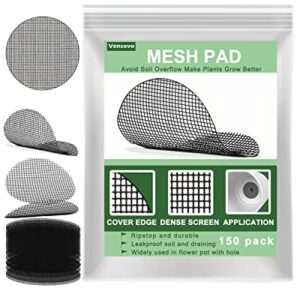 Mesh Pad for Flower Pots - 150 Pack 2 x 2 inch Bonsai Pot Bottom Grid Mat Mesh, Plant Drainage Mesh Screen with Hot Melt Edge, Round Plant Hole Screens Keep Soil from Flowing Away