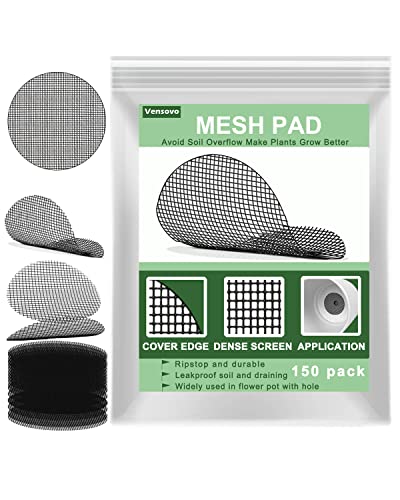 Mesh Pad for Flower Pots - 150 Pack 2 x 2 inch Bonsai Pot Bottom Grid Mat Mesh, Plant Drainage Mesh Screen with Hot Melt Edge, Round Plant Hole Screens Keep Soil from Flowing Away