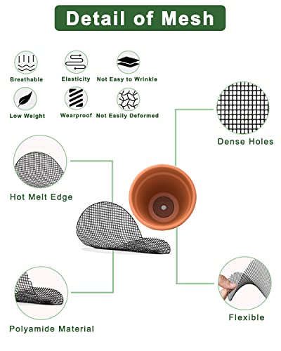 Mesh Pad for Flower Pots - 150 Pack 2 x 2 inch Bonsai Pot Bottom Grid Mat Mesh, Plant Drainage Mesh Screen with Hot Melt Edge, Round Plant Hole Screens Keep Soil from Flowing Away