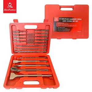 SharCreatives 17 Pieces SDS PLUS Rotary Hammer Drill Bits Set & Chisels with Storage Case for Drilling Concrete, Masonry, Bricks and Stone