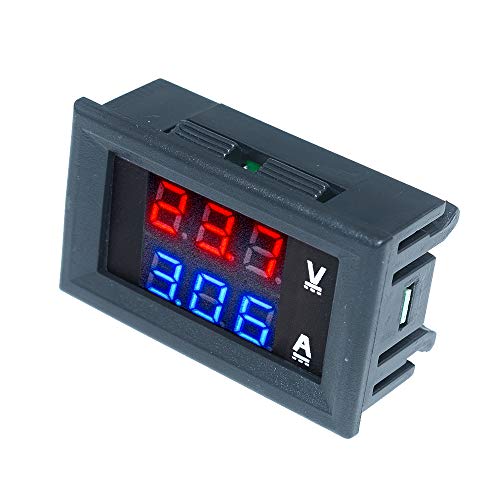 diymore 5PCS 0.28" Volt Amp Meter Digital Voltmeter Ammeter DC 100V 10A Waterproof Dual Display Current Voltage Meter Mini Ammeter Voltmeter 3 Bits Dual LED Display Panel(Red-Blue)