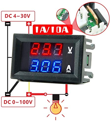 diymore 5PCS 0.28" Volt Amp Meter Digital Voltmeter Ammeter DC 100V 10A Waterproof Dual Display Current Voltage Meter Mini Ammeter Voltmeter 3 Bits Dual LED Display Panel(Red-Blue)