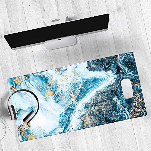 HAOCOO Gaming Mouse Pad Large, XXL Computer Desk Mat for Desktop, Big Desk Pad with Non-Slip Rubber Base, Spill-Resistant Keyboard Mat for Laptop, Home Office, Abstract Blue Marble