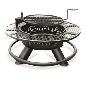 castlecreek 47" fire pit bbq grill outdoor wood burning steel log firepit for camping, grilling, smores, yard, cooking outside, barbecue, bonfire, wilderness