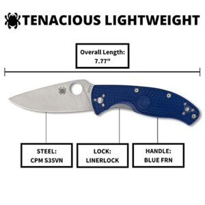 Spyderco Tenacious Lightweight Folding Utility Pocket Knife with 3.39" CPM S35VN Steel Blade and Blue FRN Handle - Everyday Carry - PlainEdge - C122PBL