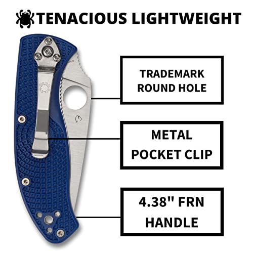 Spyderco Tenacious Lightweight Folding Utility Pocket Knife with 3.39" CPM S35VN Steel Blade and Blue FRN Handle - Everyday Carry - PlainEdge - C122PBL