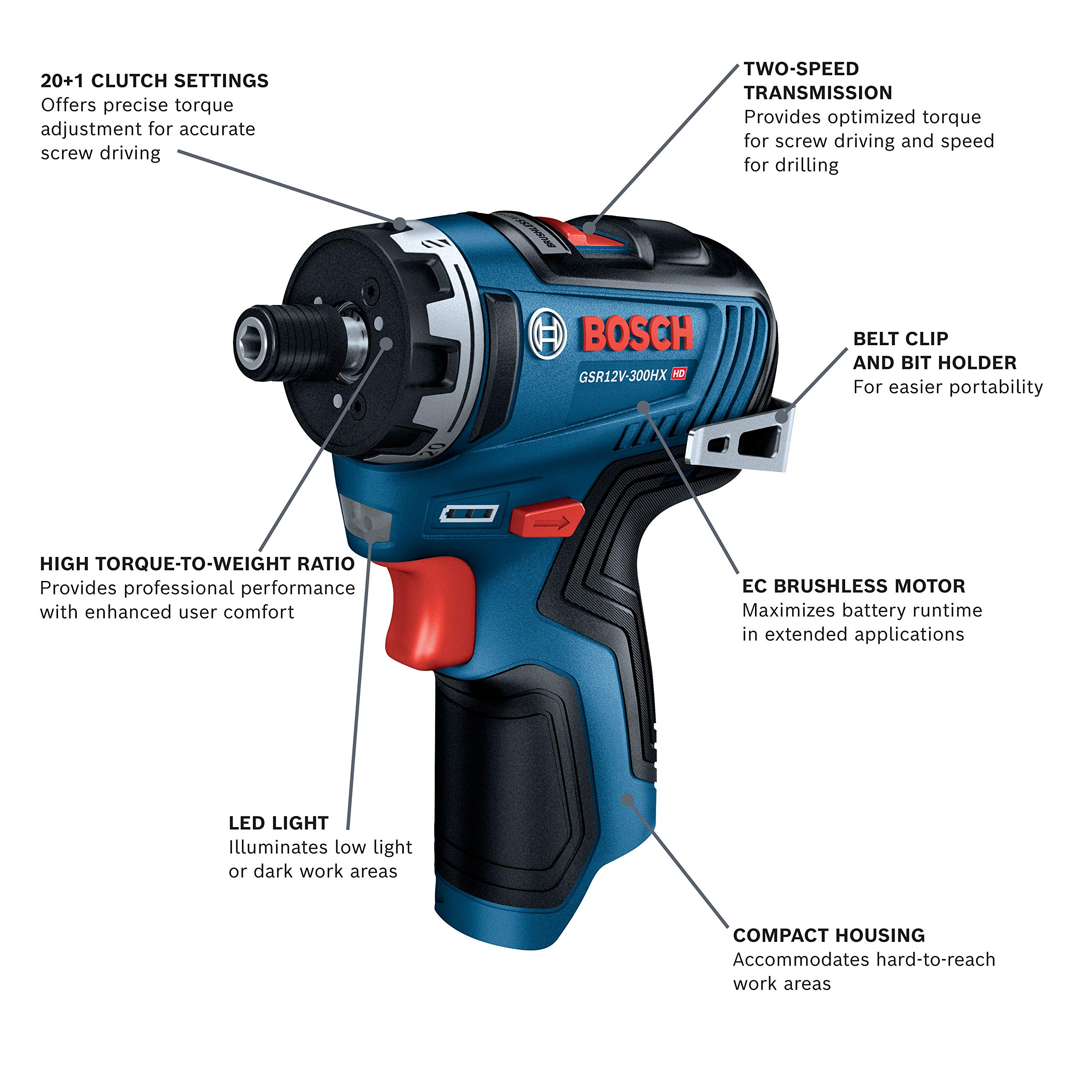 BOSCH GSR12V-300HXN 12V Max Brushless 1/4 In. Hex Two-Speed Screwdriver (Bare Tool)