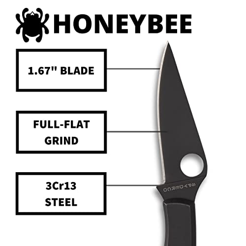 Spyderco Honeybee Black Non-Locking Knife with 1.67" 3CR Steel Blade and Durable Steel Handle - Plainedge - C137BKP