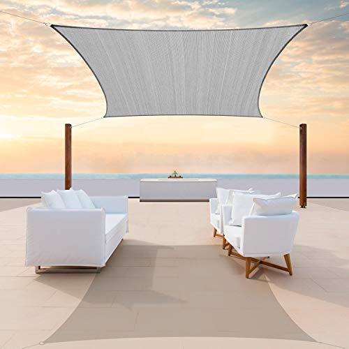 ColourTree 10' x 20' Grey Sun Shade Sail Rectangle Canopy Fabric Cloth Screen, Water Permeable & UV Block UPF50, Heavy Duty, Carport Patio Outdoor - (We Customize Size)