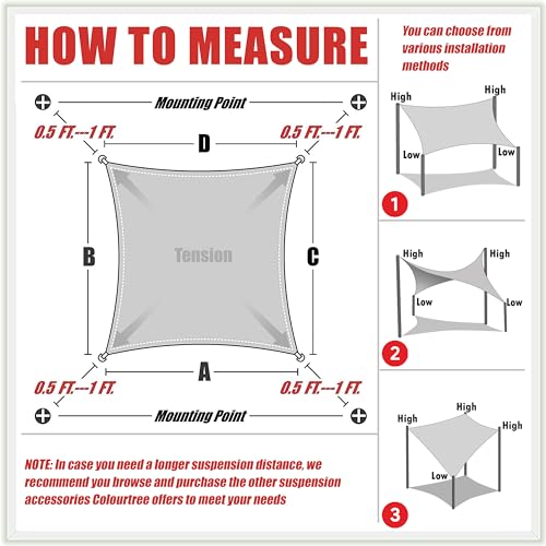 ColourTree 10' x 20' Grey Sun Shade Sail Rectangle Canopy Fabric Cloth Screen, Water Permeable & UV Block UPF50, Heavy Duty, Carport Patio Outdoor - (We Customize Size)