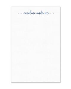 personalized notepad stationery with name in lowercase font, available in 4 sizes, 50 or 100 sheets, lined or unlined in choice of colors, note pad memo pad to do list | fairmont & grove paper co.