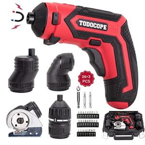 todocope 4 in 1 electric screwdriver cordless, 4v max 1500mah li-ion cordless screwdriver rechargeable, with 4 multi-function attachment and charger