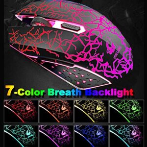 Wireless Gaming Keyboard and Mouse Combo with Rainbow LED Backlit Rechargeable 3800mAh Battery Mechanical Feel,7 Color Gaming Mouse,Mouse Pad for Windows PC Gamers(Black)