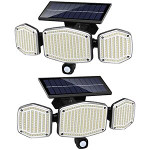 gdnzduts solar outdoor lights, 426 led security solar lights, 6500k 360° solar motion sensor outdoor lights 3 heads, ip65 waterproof solar powered flood light for outdoor garage patio yard(2 pack)