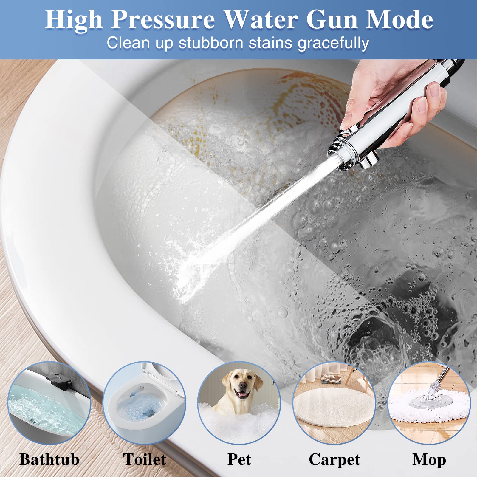 DOILIESE Shower Head with Handheld Shower Head with ON/Off Switch, 3-Modes High Pressure Shower Head with Hose,Chrome Finish