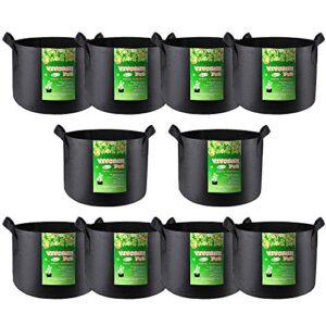 vivosun 10-pack 5 gallon grow bags, reinforced planter fabric pots for gardening black
