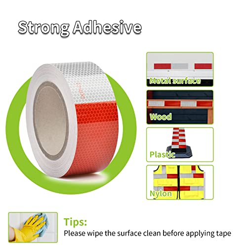 RVMATE 2 Inch x 30 Feet DOT Trailer Reflective Tape, Waterproof, Highly Visible Red & White Tape for Trailers, Outdoor Cars, Trucks