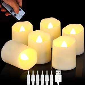 freepower rechargeable realistic flameless flickering tea light candles battery operated, with remote control cycling 24 hours timer, for romantic home, christmas decoration,pack of 6.