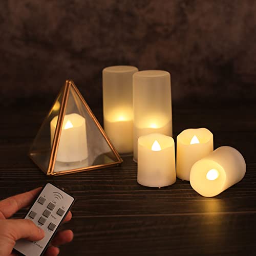 FREEPOWER Rechargeable Realistic Flameless Flickering Tea Light Candles Battery Operated, with Remote Control Cycling 24 Hours Timer, for Romantic Home, Christmas Decoration,Pack of 6.
