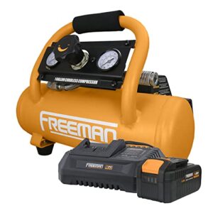 freeman pe20v1gck 20 volt cordless 1 gallon 1/3 hp portable air compressor kit with lithium-ion battery and charger – 700 shots per charge
