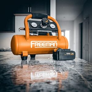 Freeman PE20V1GCK 20 Volt Cordless 1 Gallon 1/3 HP Portable Air Compressor Kit with Lithium-Ion Battery and Charger – 700 Shots per Charge