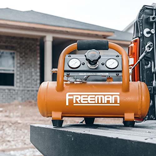 Freeman PE20V1GCK 20 Volt Cordless 1 Gallon 1/3 HP Portable Air Compressor Kit with Lithium-Ion Battery and Charger – 700 Shots per Charge