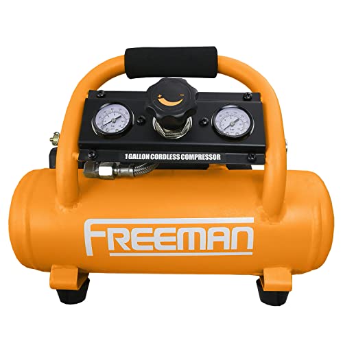 Freeman PE20V1GCK 20 Volt Cordless 1 Gallon 1/3 HP Portable Air Compressor Kit with Lithium-Ion Battery and Charger – 700 Shots per Charge