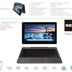 RCA 11 Delta Pro2 11.6 Inch Quad-Core 2GB RAM 64GB Storage IPS 1366 x 768 Touchscreen WiFi Bluetooth with Detachable Keyboard Android 10 Tablet Charcoal