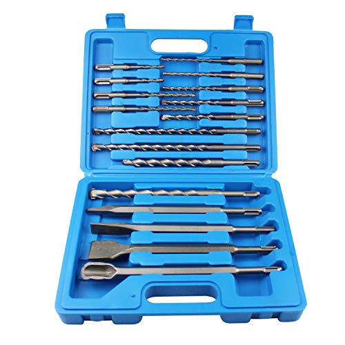 HFS(R)17PCS Rotary Hammer Drill Bits Set & Chisels- SDS PLUS Concrete Masonry Hole Tool 17pcs with Storage Case