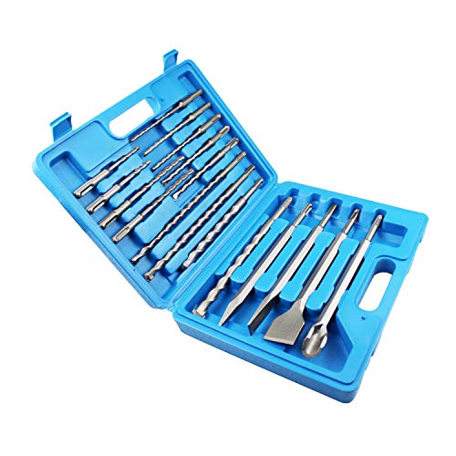 HFS(R)17PCS Rotary Hammer Drill Bits Set & Chisels- SDS PLUS Concrete Masonry Hole Tool 17pcs with Storage Case