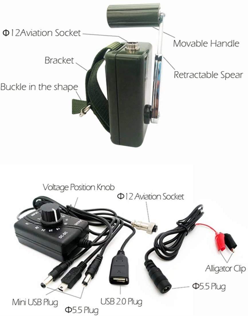 Yengsen Hand Crank Generator 30W 0-28V Portable Dynamo Phone Charger Military for Outdoor Mobile Phone Computer Charging with USB Plug (Green)
