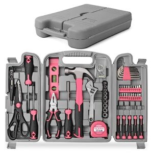 hi-spec 54pc pink home diy tool kit set for women, office & garage. complete ladies basic house tool box set