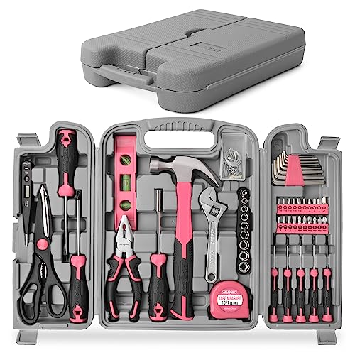 Hi-Spec 54pc Pink Home DIY Tool Kit Set for Women, Office & Garage. Complete Ladies Basic House Tool Box Set