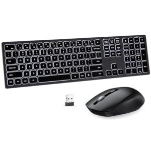 wireless backlit keyboard and mouse combo, seenda illuminated light up full size keyboard, rechargeable keyboard and mouse for microsoft windows pc computer laptop desktop, space grey