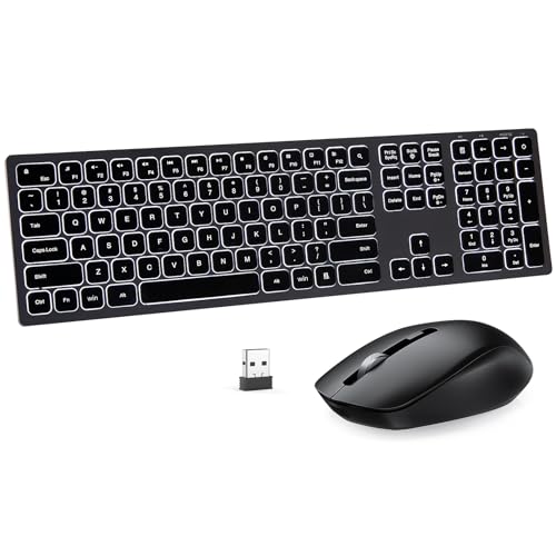 Wireless Backlit Keyboard and Mouse Combo, Seenda Illuminated Light Up Full Size Keyboard, Rechargeable Keyboard and Mouse for Microsoft Windows PC Computer Laptop Desktop, Space Grey