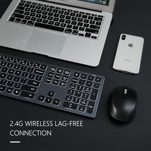 Wireless Backlit Keyboard and Mouse Combo, Seenda Illuminated Light Up Full Size Keyboard, Rechargeable Keyboard and Mouse for Microsoft Windows PC Computer Laptop Desktop, Space Grey