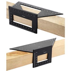 ownmy set of 2 saddle layout square gauge for woodworking, 45/45 degree - 90/45 degree square layout miter angle measuring t ruler, aluminum alloy 3d miter scriber template tool for carpenter (black)