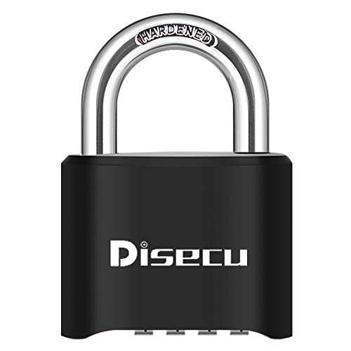 Disecu 4 Digit Heavy Duty Combination Lock Outdoor Waterproof Padlock 1.3 Inch Shackle for Gate, Fence, Gym Locker, Sports Locker (Black)