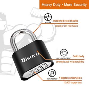 Disecu 4 Digit Heavy Duty Combination Lock Outdoor Waterproof Padlock 1.3 Inch Shackle for Gate, Fence, Gym Locker, Sports Locker (Black)