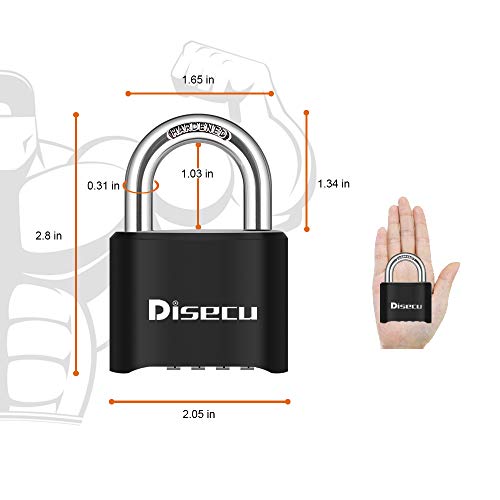 Disecu 4 Digit Heavy Duty Combination Lock Outdoor Waterproof Padlock 1.3 Inch Shackle for Gate, Fence, Gym Locker, Sports Locker (Black)