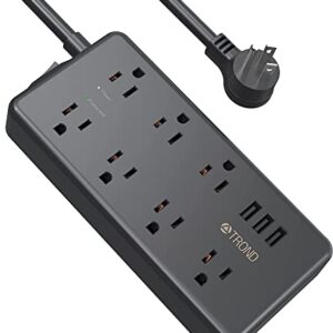 Power Strip Surge Protector, TROND 7 AC Outlets with 3 USB Ports, ETL Listed, Low Profile Flat Plug, 4ft Extension Cord, 14AWG Heavy Duty, 1700 Joules, for Desk, Home, Office, Dorm Essentials, Black