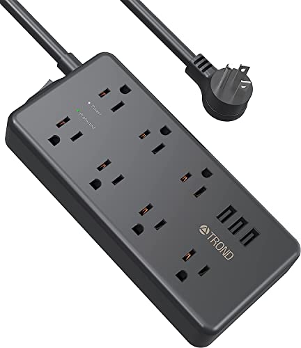 Power Strip Surge Protector, TROND 7 AC Outlets with 3 USB Ports, ETL Listed, Low Profile Flat Plug, 4ft Extension Cord, 14AWG Heavy Duty, 1700 Joules, for Desk, Home, Office, Dorm Essentials, Black