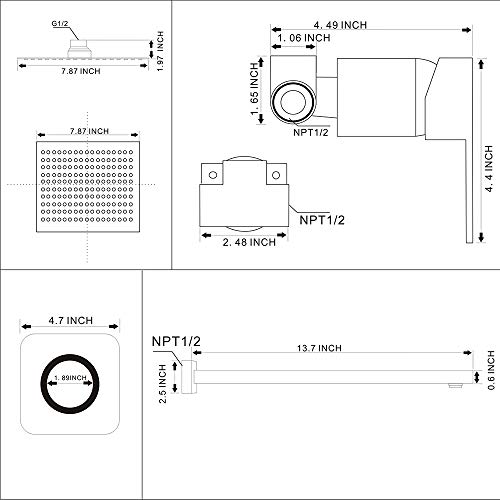 Heable Matte Black Shower Faucet Set, Single Function Shower Trim Kit with Rough-in Valve, Square Rain Shower Head System Included Extra Long Shower Arm for Bathroom