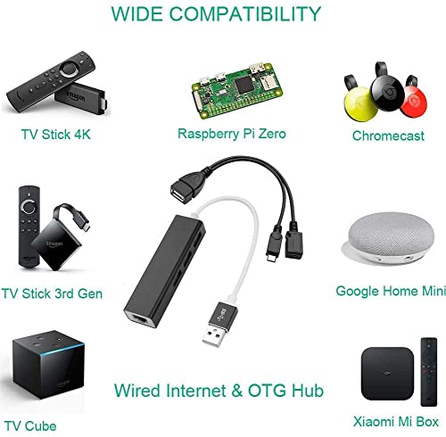 Bundle TV Stick 4K Cube Accessories - OTG Cable, USB Ethernet Adapter and Micro USB Charging Cord