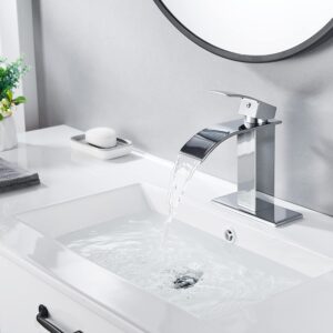 VOTON Chrome Bathroom Faucet Waterfall Single Handle Single Hole Bathroom Sink Washbasin Faucet with Pop-up Drain