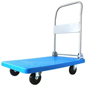 teerwere portable folding handcart folding trolley platform cart hand platform truck push for shopping moving travelling multi function folding handcart (color : blue, size : 90x60cm)