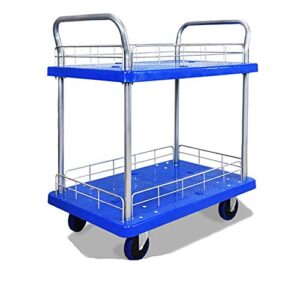portable folding handcart double-layer trolley three-layer flatbed double handrail with guardrail large trolley bearing capacity about 600 kg multi function folding handcart
