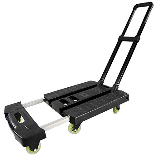 Teerwere Portable Folding Handcart Pull Trolley Cargo Folding Flatbed Cart Handling Helper Mute Trolley Cargo Trailer Portable Luggage Trolley Multi Function Folding Handcart