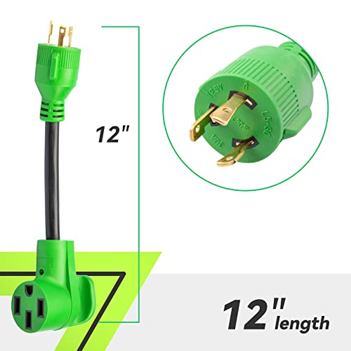 RVMATE 3 Prong 12 Inch 30 Amp to 50 Amp RV Generator Adapter Cord, STW 10/3, L5-30P Male Plug to 14-50R Female Connector with LED Indicator
