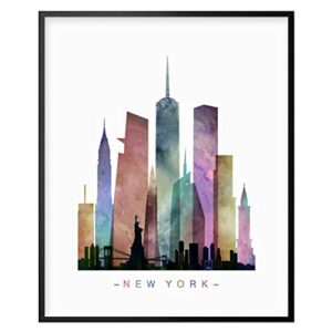 new york skyline, new york wall art, new york art print, watercolor cityscape print, building wall decor, 8x10 inch unframed (8x10 inches print unframed, new york)